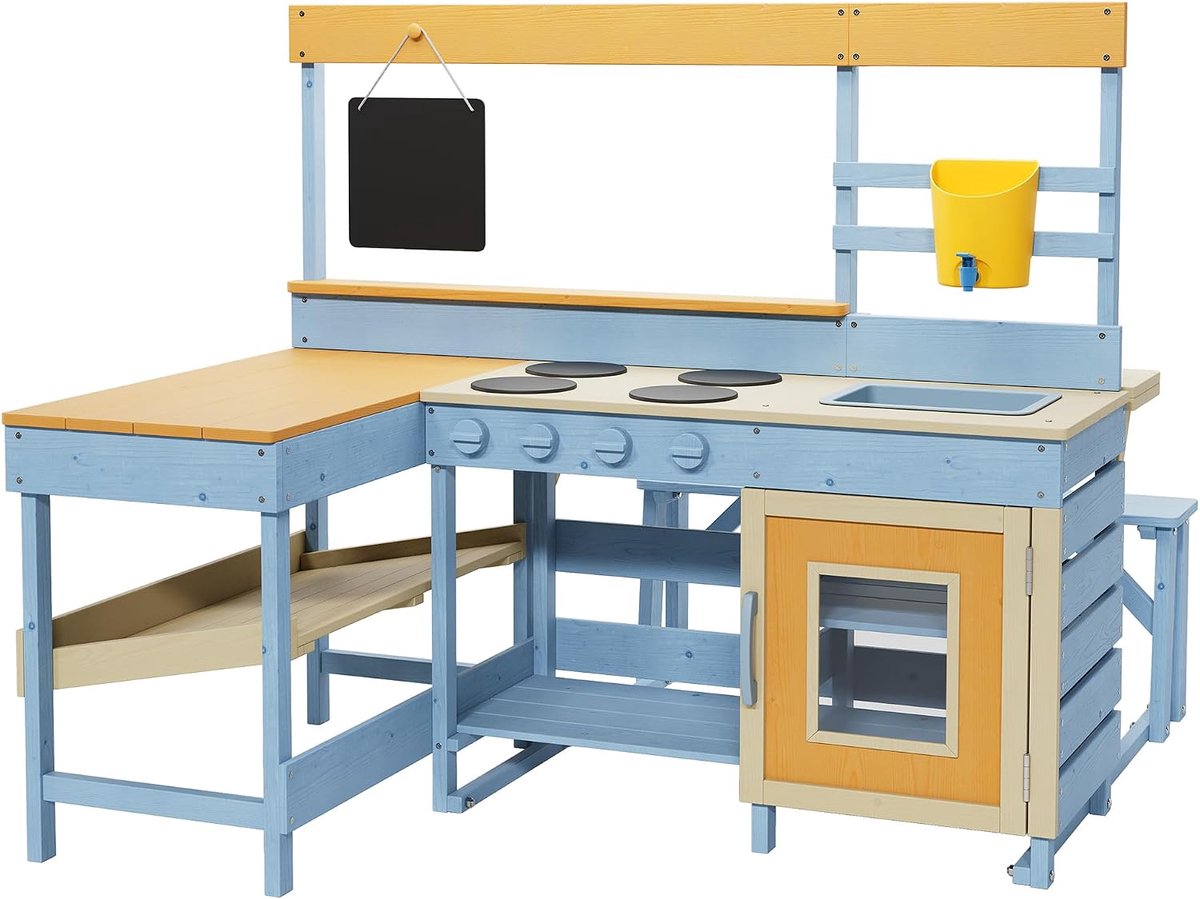 Triumpunpre Houten Modderkeuken met Picknicktafel Buiten - Speelkeuken Tuin kleurrijk
