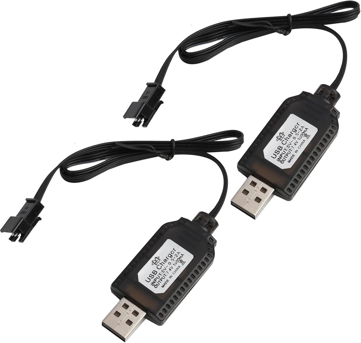 Set van 2 USB Oplaadkabels voor 7.4V LiPo Batterijen, Geschikt voor RC Auto's, Drones en Speelgoed met Snelladen en Veiligheidsfuncties