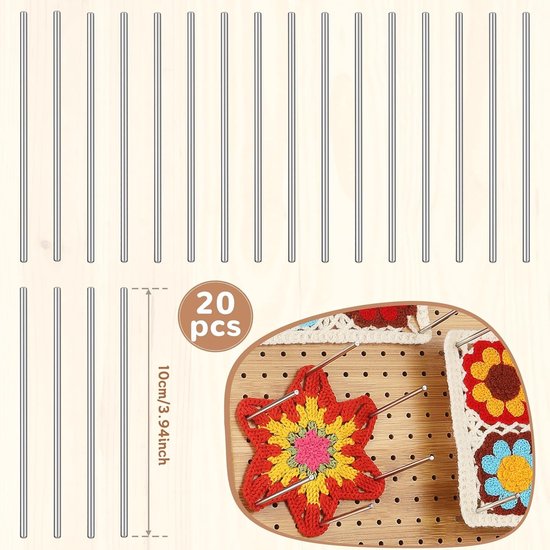 20 Stuks Glad RVS Haakpinnen van 10 cm voor Blokbord Haken en Granny Square Accessoires, Duurzaam en Veelzijdig — afbeelding 5