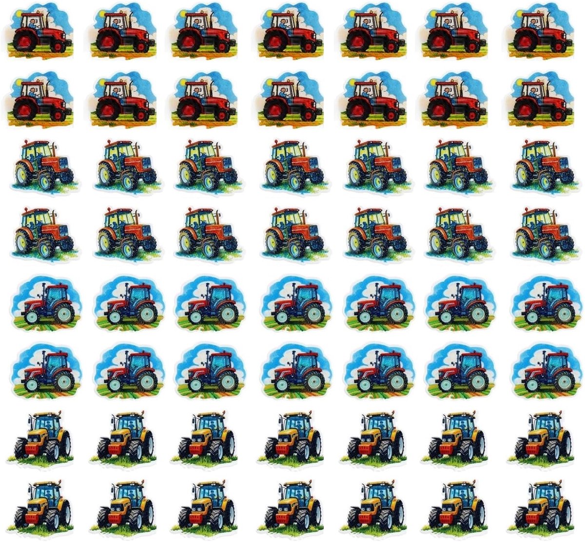 56 stuks tractor-taartdecoratie, cupcake-toppers, taartdecoratie-inzetstukken en suikerdecoraties met boerderijmotief - kleurrijke en creatieve decoratie voor de verjaardag van de jongen