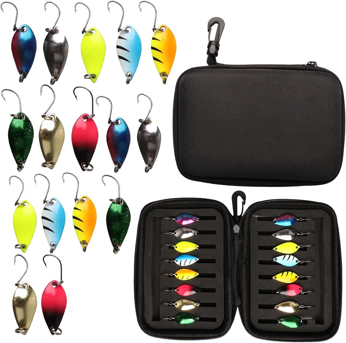 16 stuks forelaas, lepels, forelset, kunstaas, spinner knipperlichten, 2,5 g/5 g, uv-actief, zelfoplichtend, visaccessoires met