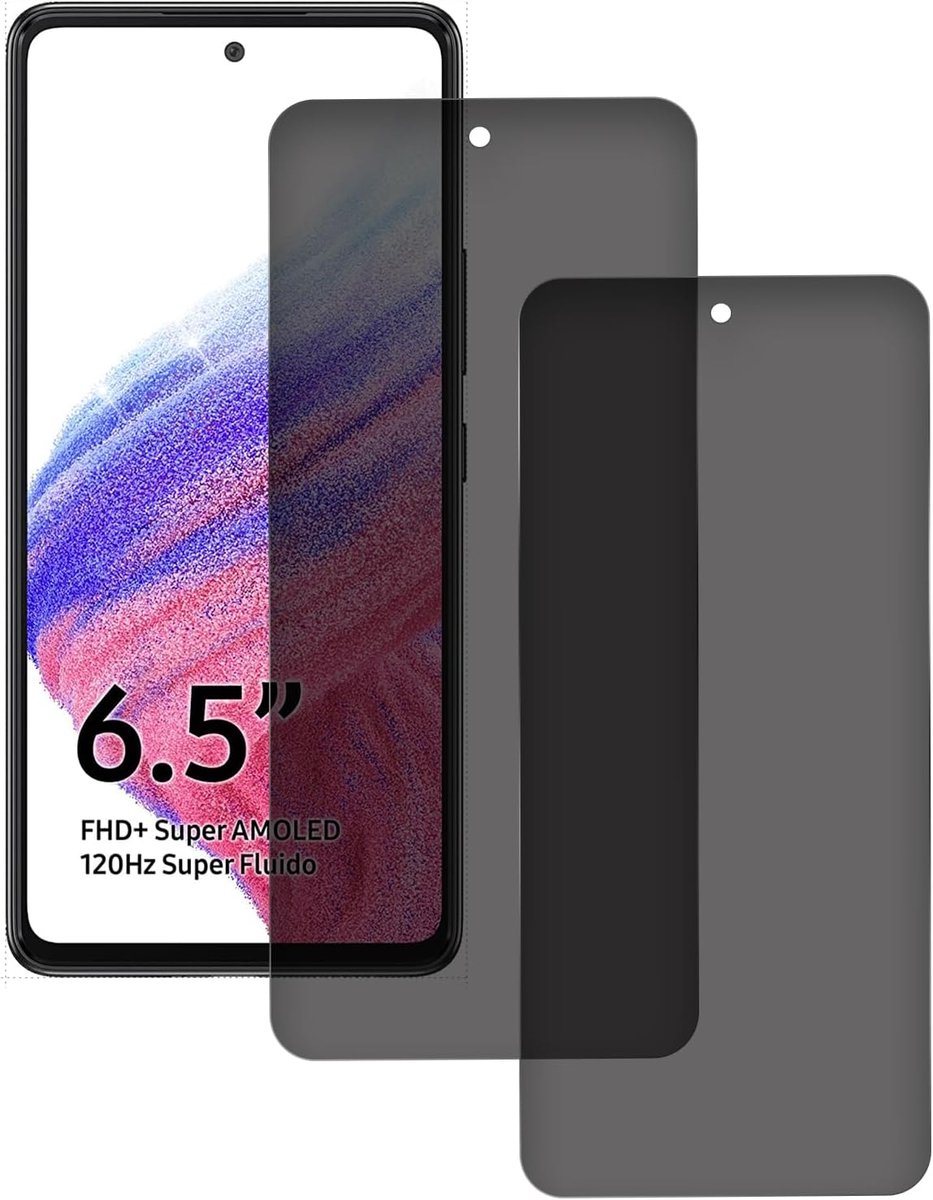2 stuks privacybeschermingsfolie voor Samsung Galaxy A53, privacy-beschermfolie, pantserbescherming, glasfolie, krasbestendig, 2 stuks