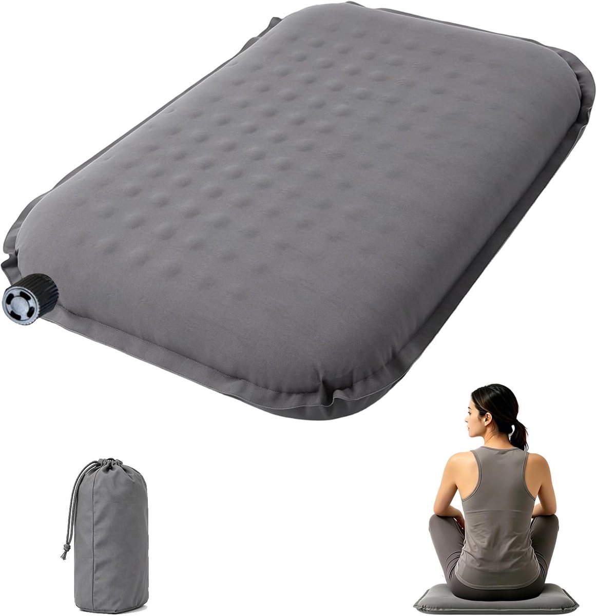 Zelfopblazend, outdoor, 40 x 33 x 5 cm, opvouwbaar, weerbestendig, ultralicht, 184 g, opblaasbaar zitkussen voor wandelen, picknick, stadion, reizen (grijs)