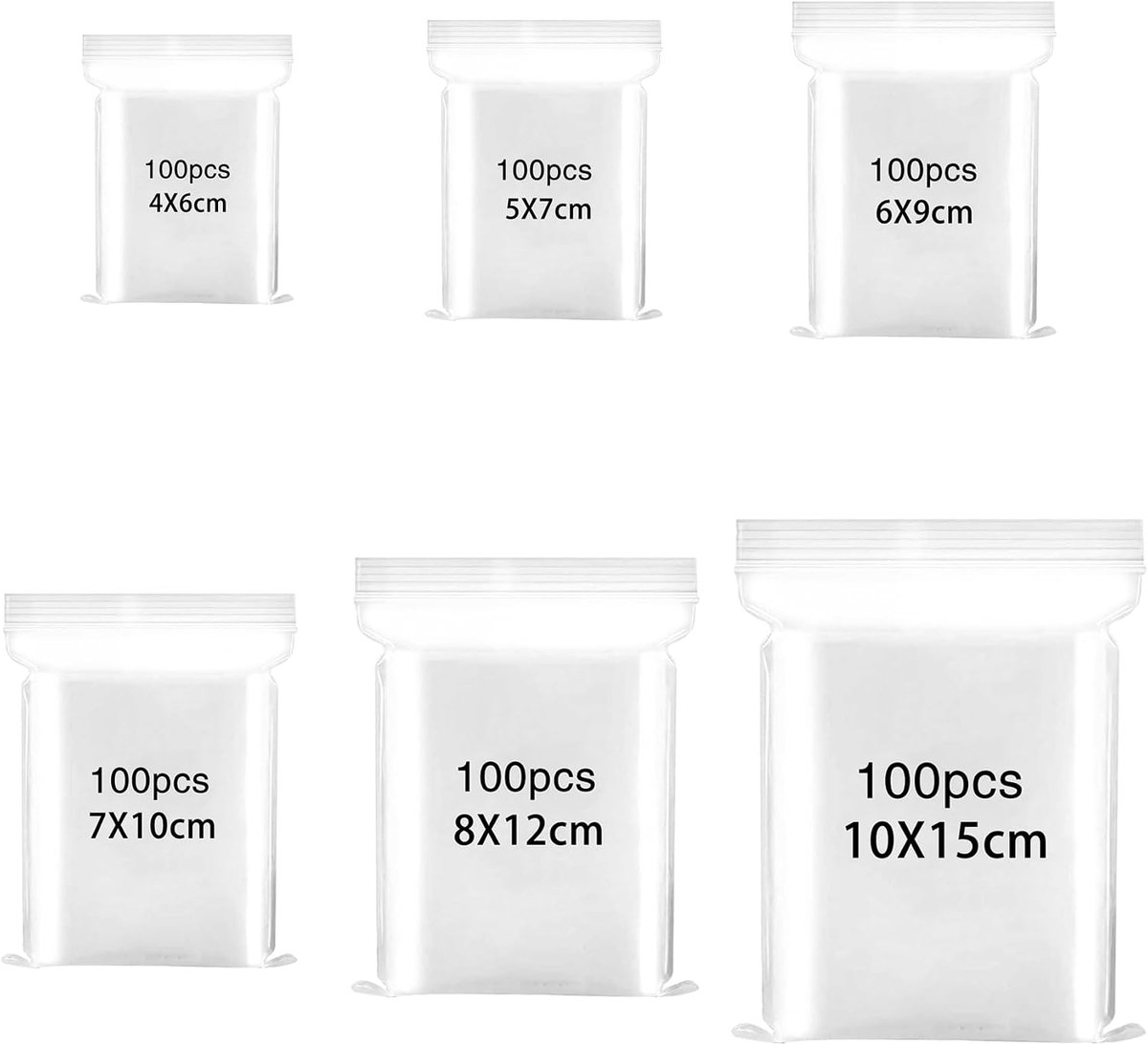 Grip Seal Zakken 600 Stks Mini Sealable Plastic Zakken Clear Ziplock Bag Herbruikbare Kleine Transparante Polytheen Zakjes voor Opslag Kralen Cookies Snoepjes Sieraden, Maat 4x6/5x7/6x9/7x10