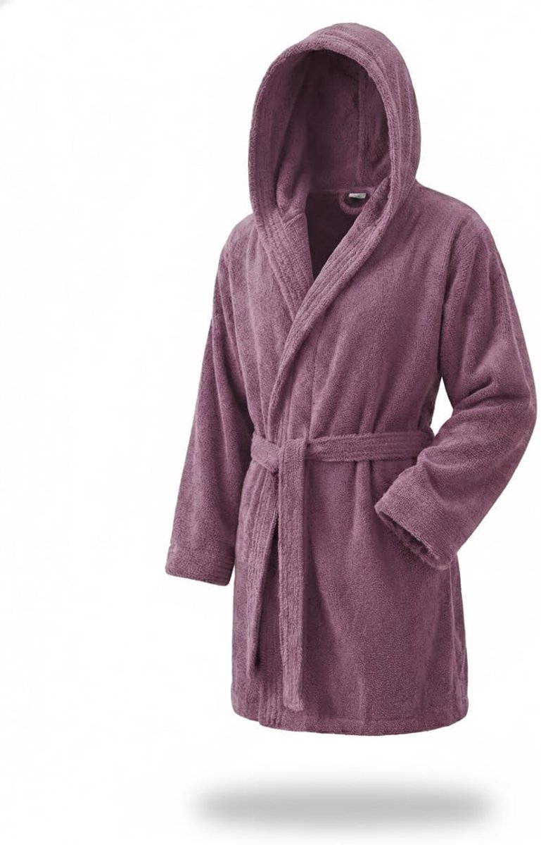 Towel Elegante badjas voor dames en heren, 100% katoen, 500 g/m², met capuchon of zonder capuchon, zacht en absorberend voor douche, spa en zwembad, Lila, S