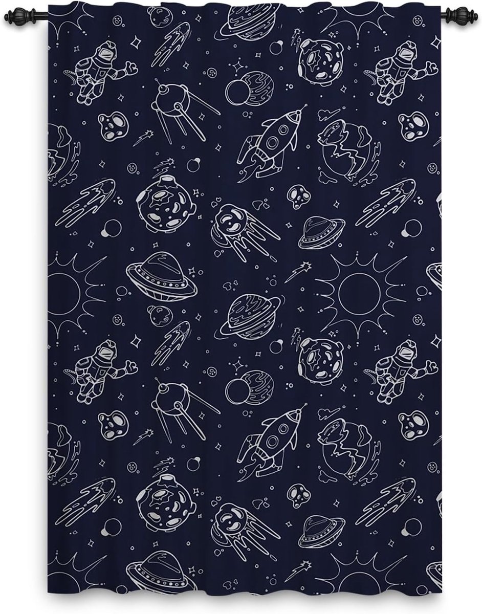 Gordijnen voor Kinderen Cartoon Planeet Slaapkamer Ruimte Thema Deurgordijnen Baby Jongen Kinderkamer Kinderkamer Speelkamer 135 x 175 cm 1 Paneel