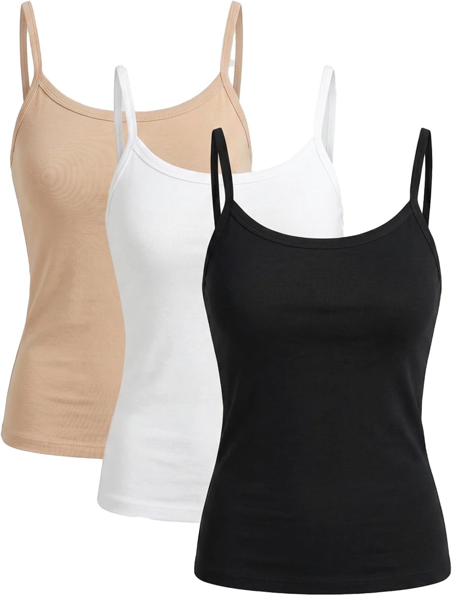 Set van 3 modal-spaghettibandjes voor dames, elastische basic top met bandjes voor dagelijks gebruik, comfortabel figuurbenadrukt hemdje om te combineren, mouwloze onderhemd voor dagelijks gebruik en