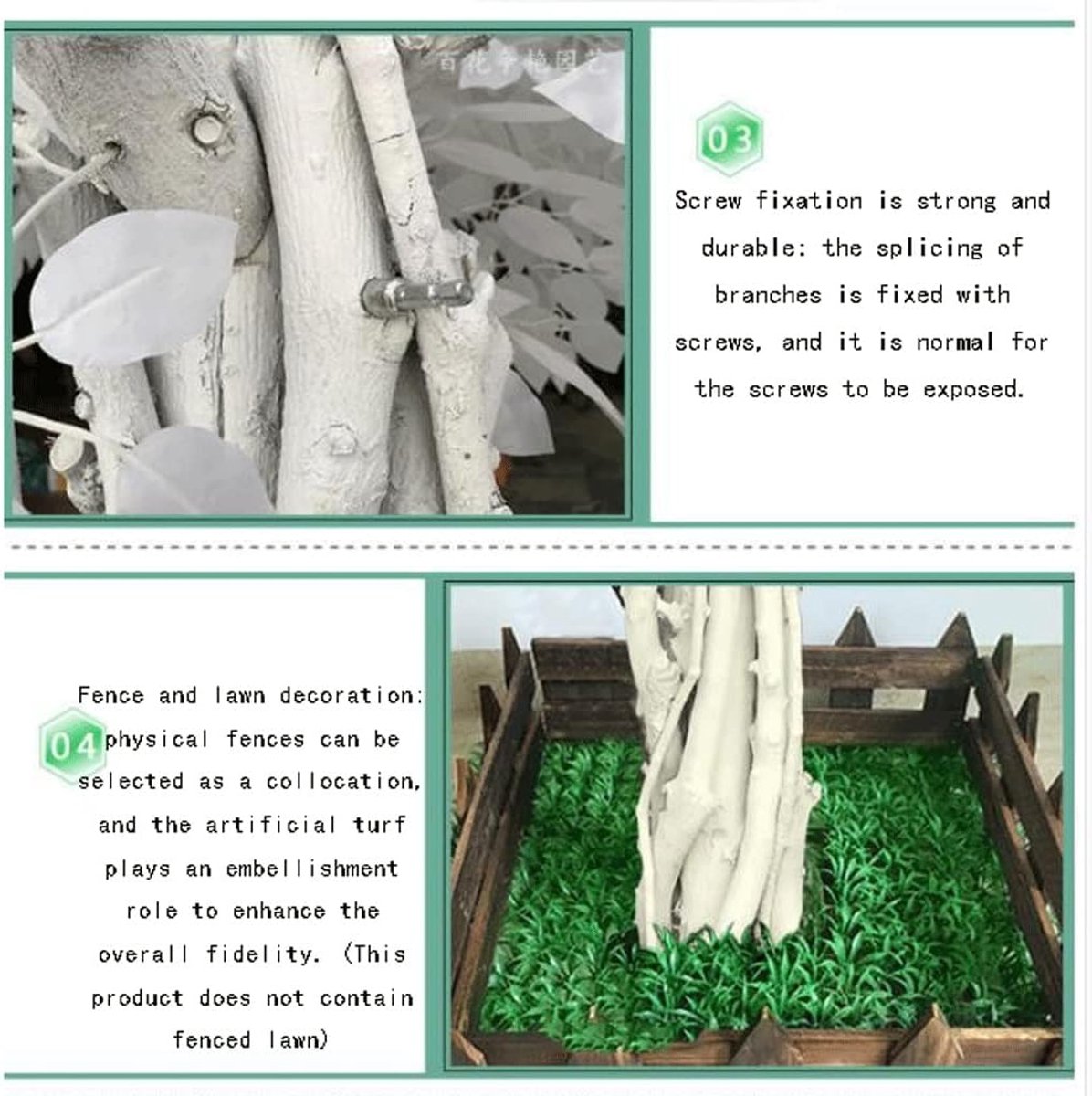 Ronde kunstmatige boom, simulatie witte banyan boom met kunstmatige blad massief houten boomstam, bevestigd aan de grond binnen buiten Kunstplant (Color : 150 * 150cm)