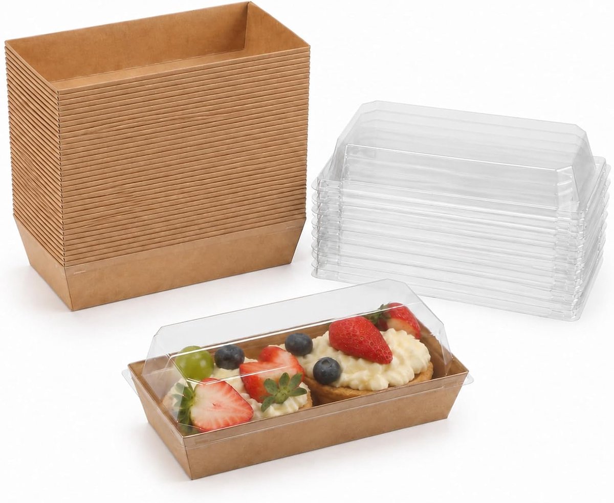 100 stuks taartdozen met transparant deksel, 19 cm lang, oliebestendig papier, worstdozen, dessertdozen, cupcakedozen, afhaaldozen voor bakkerij, macaron, sandwich, koekjes