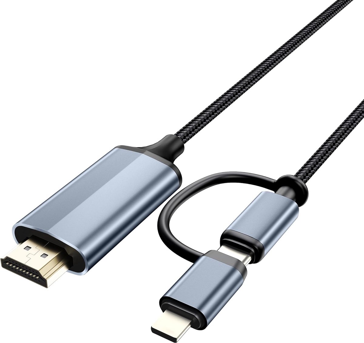 Lulaven 2-in-1 Lightning & type C naar HDMI-kabel 2 m, HDMI-kabel voor iPhone, dubbele interface voor alle iPhones (16/15/14/13/Pro/Max) & iPad Pro/Air, 1080P HD, sync video en geluid