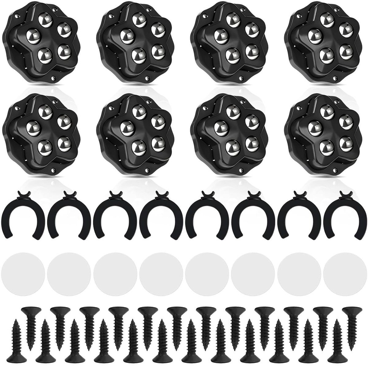 8 stuks kogelrollen, 360° zelfklevende meubelwielen, wielen voor meubels, kleine meubelwielen, met 5 stalen ballen, voor keukenapparaten, meubels met schroef, remmen en stickers
