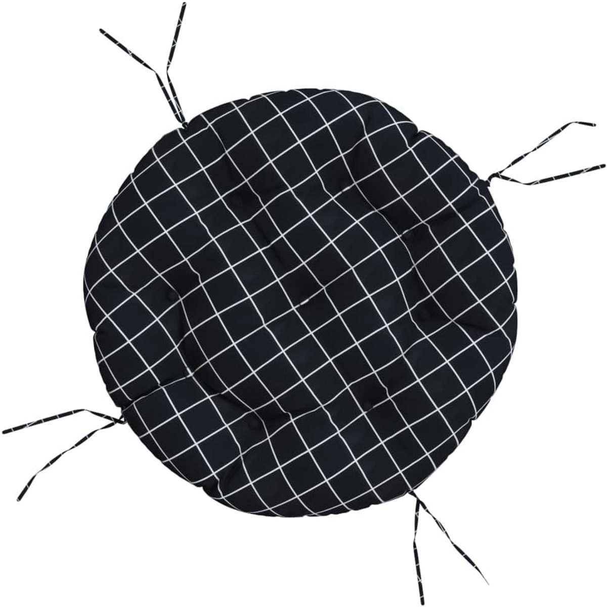 Kussen met ruitpatroon, diameter 60 x 11 cm, van Oxford-weefsel, waterafstotend en kreukvrij, gevuld met holle vezels voor zacht zitcomfort, met praktische koorden voor
