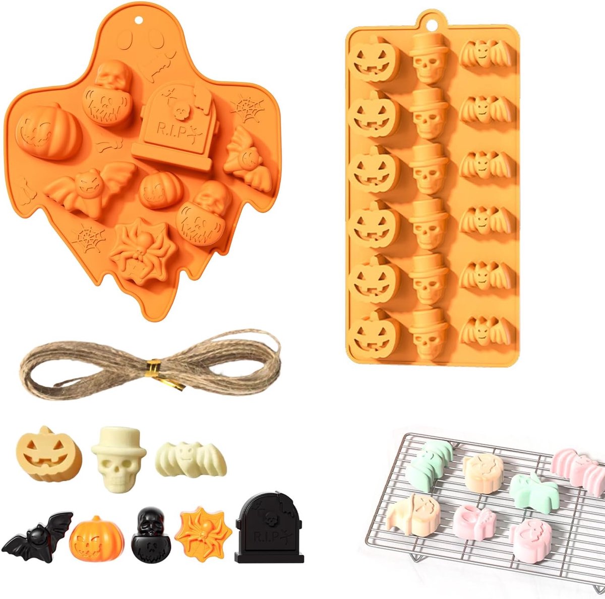 2-delige Set Siliconen Halloween Vormen BPA-vrij, Gietvormen Pompoenvorm, Leuke en Schattige Pompoenvormen voor Herfst en Halloween Decoratie en Knutselen