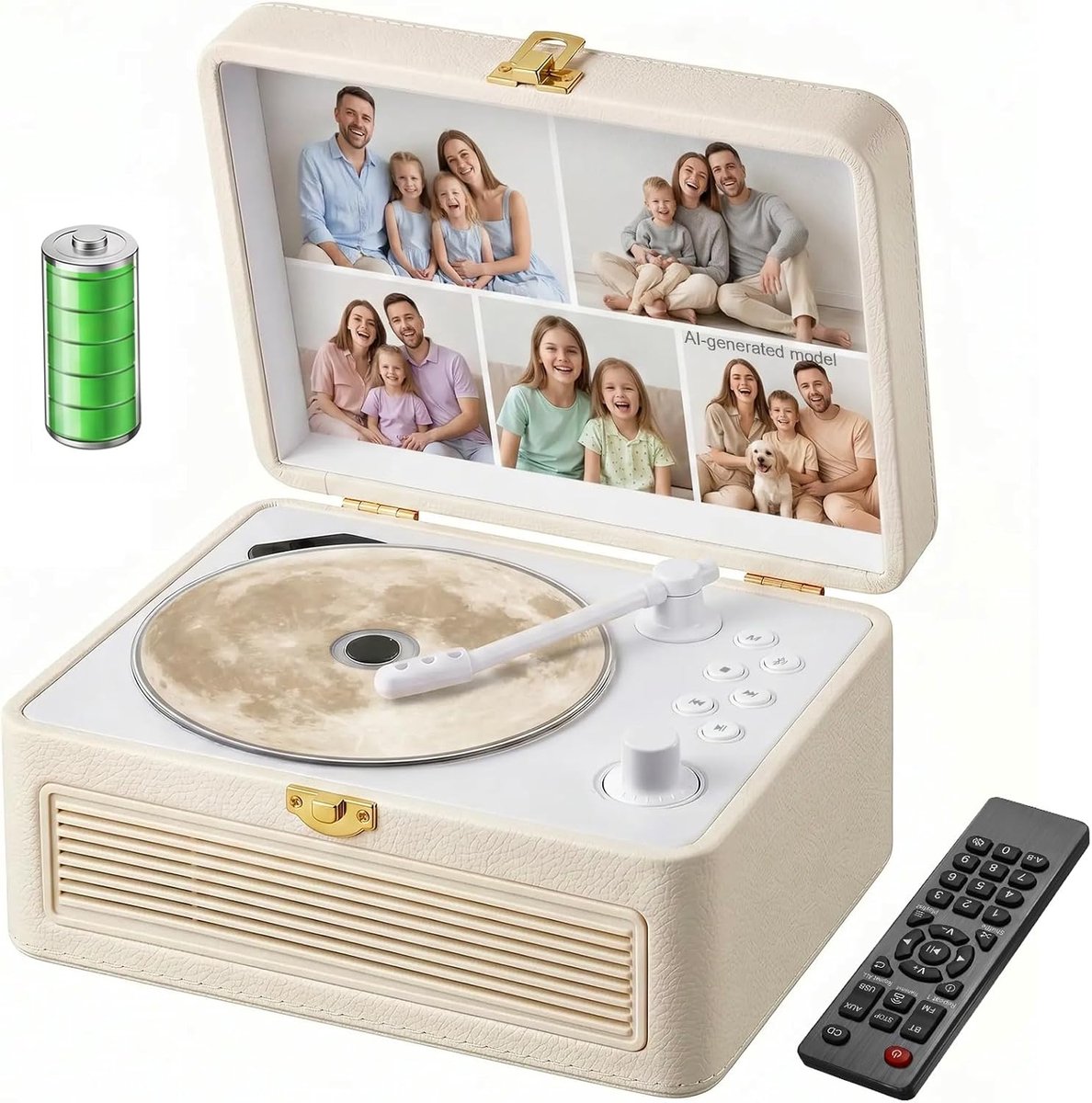 Draagbare Leer CD Speler Bluetooth met Sprekers 3600mAh Batterij