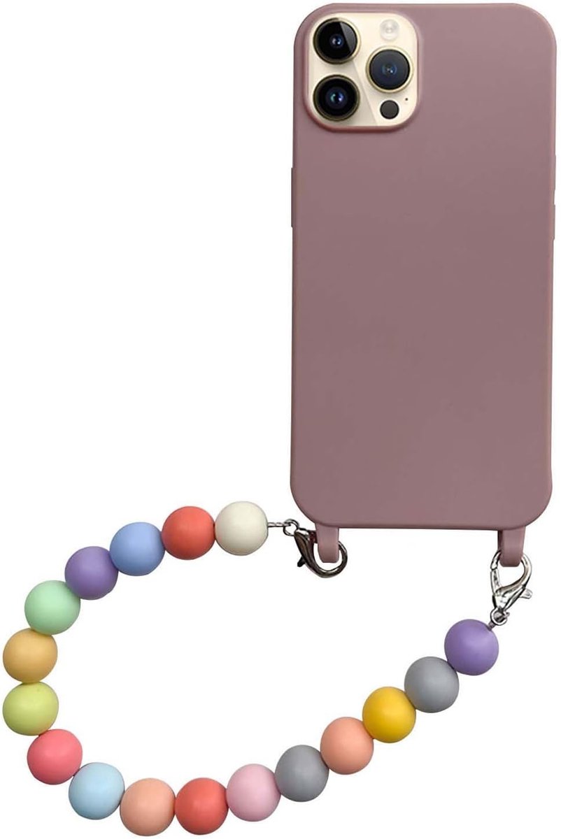 Hoes voor mobiele telefoon voor iPhone 11 glitter regenboog met kralenband transparant esthetische beschermhoes vrouwen meisjes kristalhelder hoesje met schattig kettinghoesje voor iPhone 11,