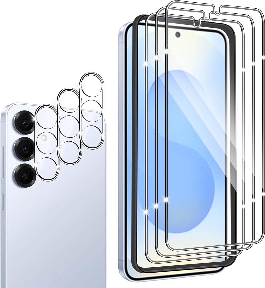 Screen Protector voor Samsung Galaxy S25 5G, 3 stuks pantserbescherming glasfolie + 3 stuks camerabescherming, Beschermglas Anti-kras, Gerhard Glas 9H
