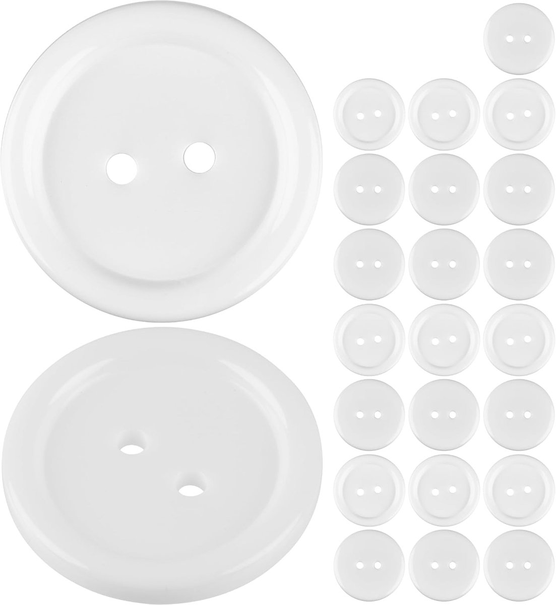 Knopen voor kleding, 24 stuks, 2-gaats Ø 25,4 mm, wit, polyester, maat 40 l, harsknopen voor jas, hemd, poloshirt, doe-het-zelf knopen, kunsthars, wasknopen, basisknoppen, knutselknopen, 24 stuks