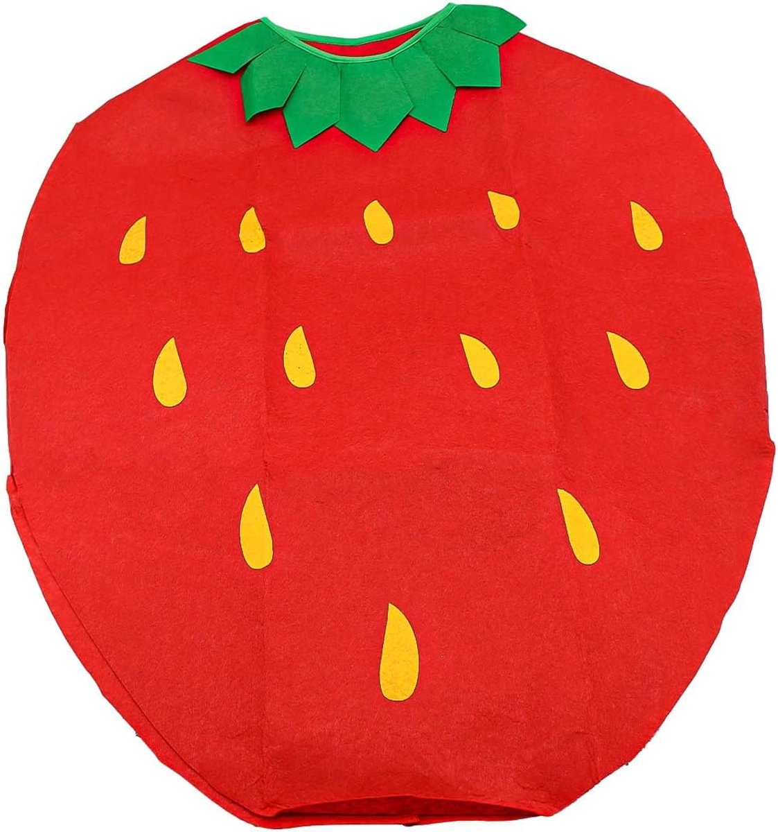 Aardbeienkostuum voor volwassenen. Grappige fruit-cosplayoutfit met hoofddeksel. Gemaakt van niet-geweven stof. Verkleedkleding voor Halloween.