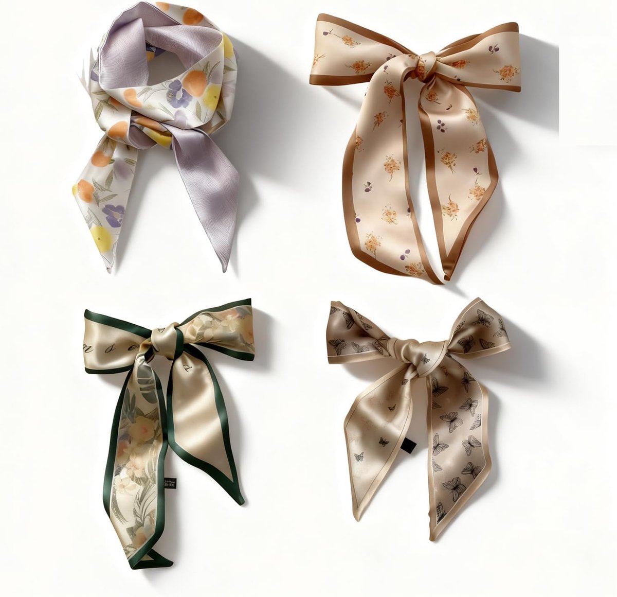 4 stuks smalle halsdoek voor dames, modieuze satijnen doek voor handtassen, haren en hals
