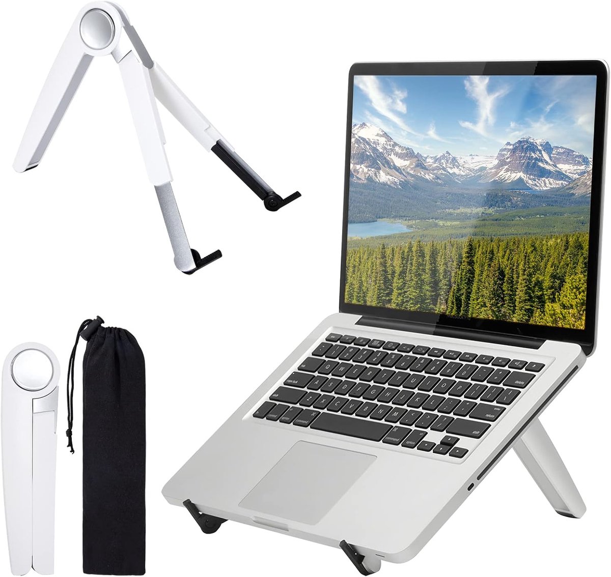 Verstelbare notebookstandaard, opvouwbaar, geventileerd, compatibel met MacBook Pro/Air, Lenovo, XPS, HP, Dell, Samsung (wit)