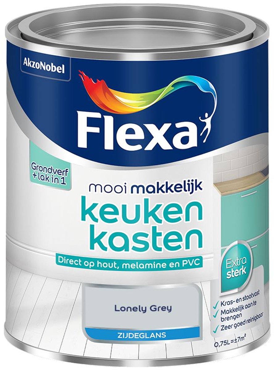 Flexa - Mooi Makkelijk Keukenkasten Zijdeglans - Lonely Grey - 750 Ml - Kleur Van Het Jaar 2027