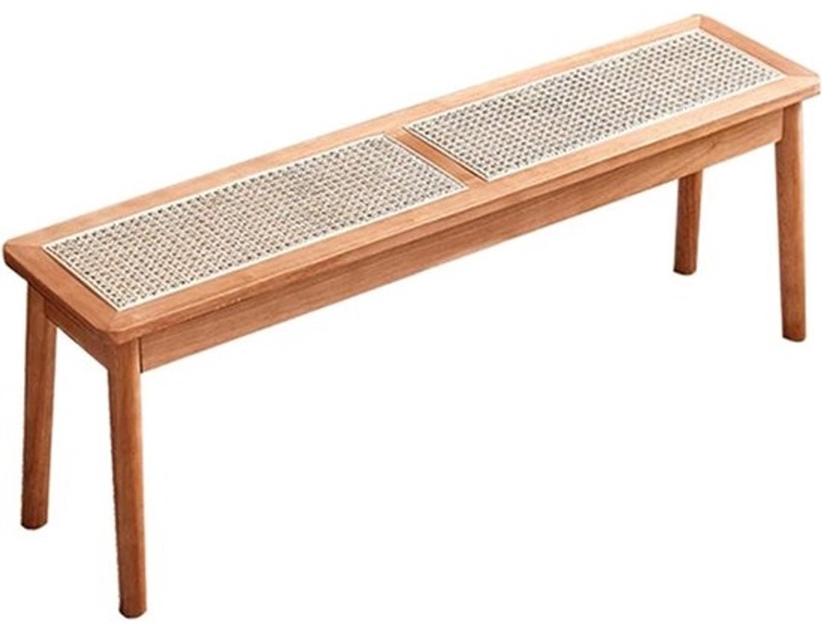 Houten Eetkamerbank met Rotan Rugleuning - Smalle Houten Bank voor Entree of Slaapkamer