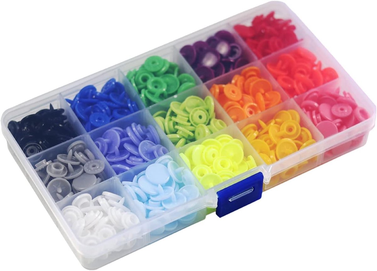 Set van 150 Drukknoppen in 15 Kleuren voor Kleding, Regenjassen en DIY Naaiprojecten
