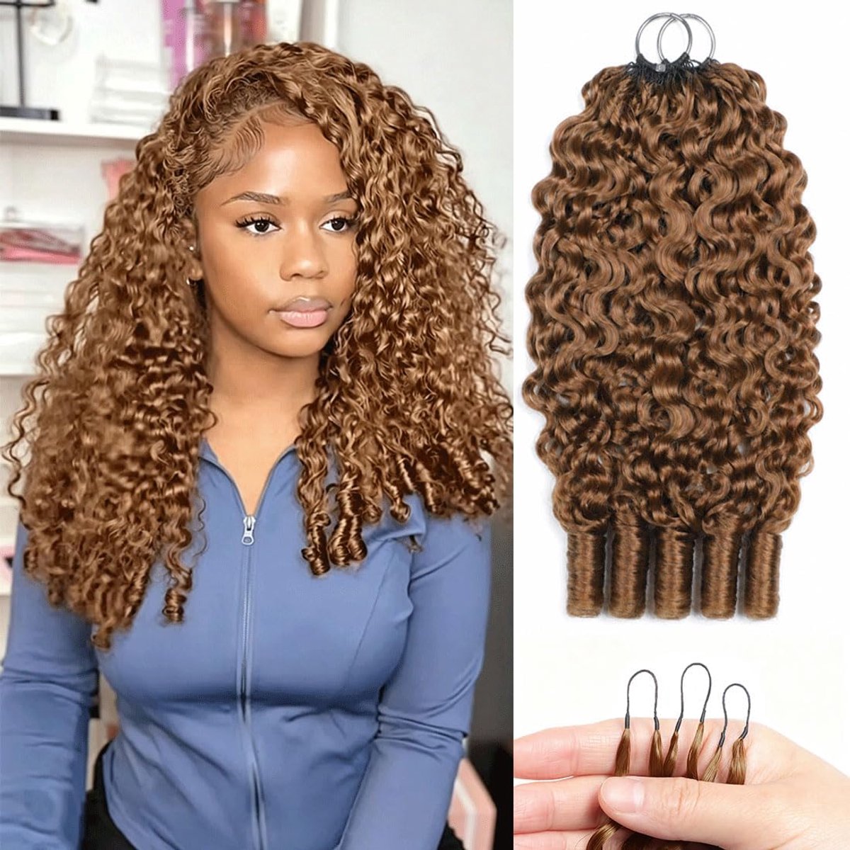 Feather Crochet Human Hair Bundles for Black Women 22 Zoll Burmese Curly Honey Blonde Human Hair Crochet 50g 40Pcs Invisible Knotless Curly Schwarz Echthaar Haarverlängerungen