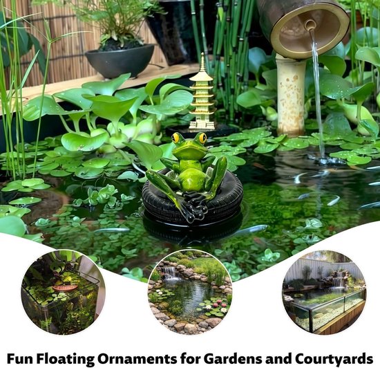 mini-vijverdecoratie, mini-vijver drijvende kikker, vijverdecoratie, drijvende kikkerfiguur, hars tuinvijverdecoratie buiten, mini-vijverdecoratie, tuinfiguren, zwemkikker voor tuin, balkon van MINI — afbeelding 3
