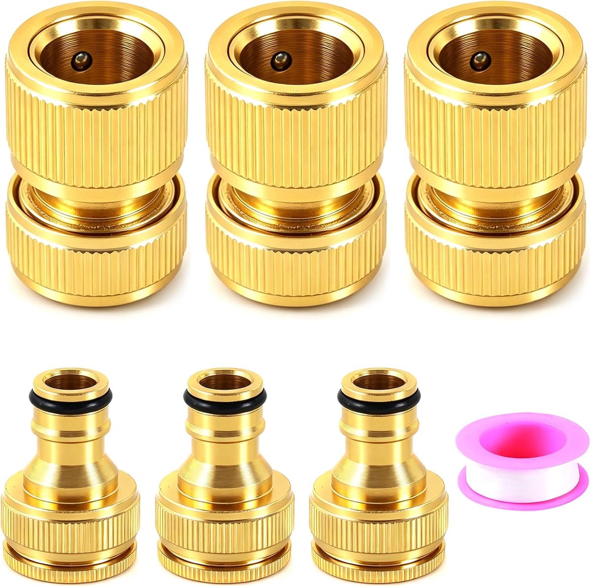 6 stuks tuinslangconnectorset, 2-in-1 kraanadapter, 1/2 inch en 3/4 inch binnendraad, adapter, reparatie en aansluiting