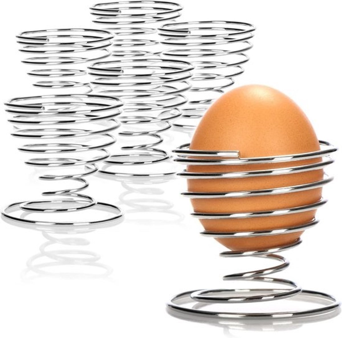 6 Eierdopjes Verchroomd Metaal Spiraal Design - Ontbijtset Zilver Metallic Eierhouders