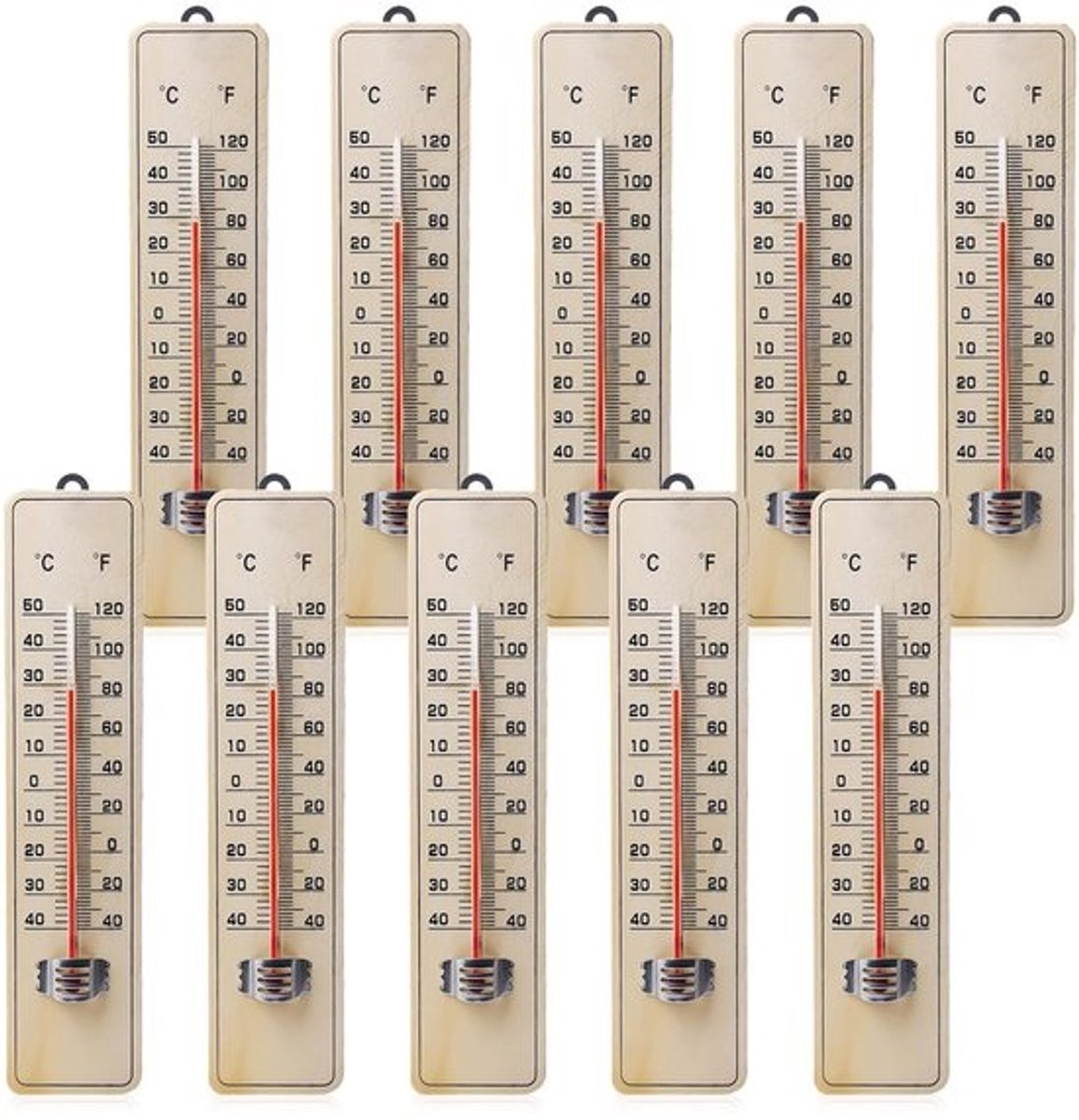 Tuinthermometer Set van 10 - Analoog Weerstation van Massief Beukenhout - Buiten & Binnen - Celsius & Fahrenheit - Hoge Nauwkeurigheid - Voor Plantenverzorging en Outdoor Gebruik