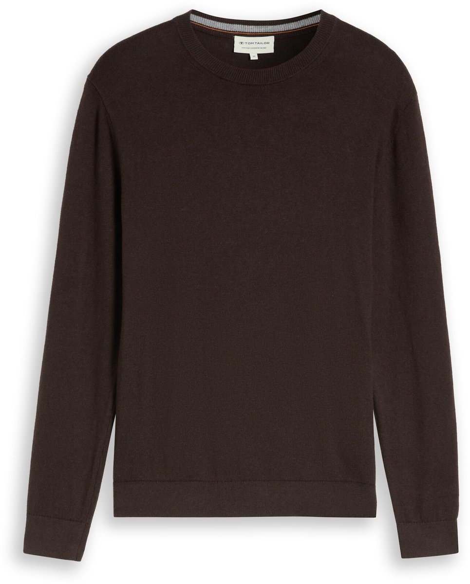 Tom Tailor - Gebreide trui met kasjmier - Maat XL - dark chocolate brown melange