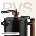 Zwarte RVS constructie van VDN koffiezetter met houten handvat.