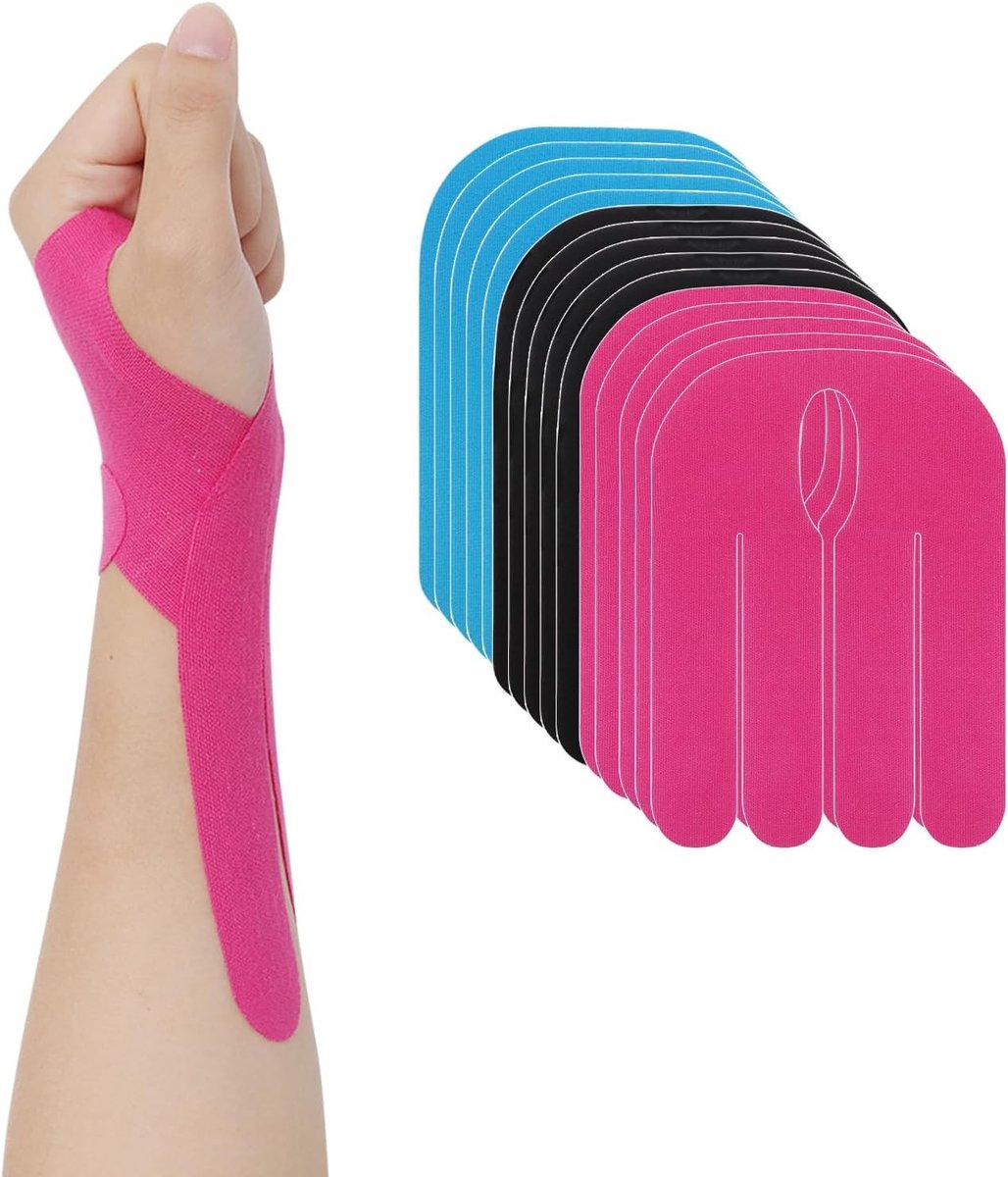 Pre-Cut Kinesiotape Set van 15 Stuks in 3 Kleuren voor Pijnverlichting, Sporttherapie en Stevige Ondersteuning, Ideaal voor Fitness, Yoga en Training