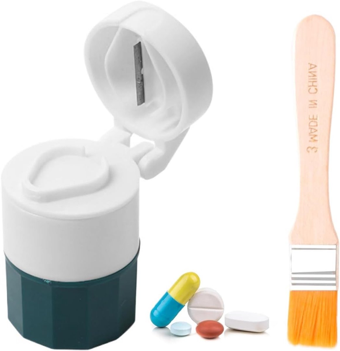 Praktische Pillen Snijder met Borstel voor Kleine en Grote Tabletten, Ideaal voor Reizen en Thuisgebruik