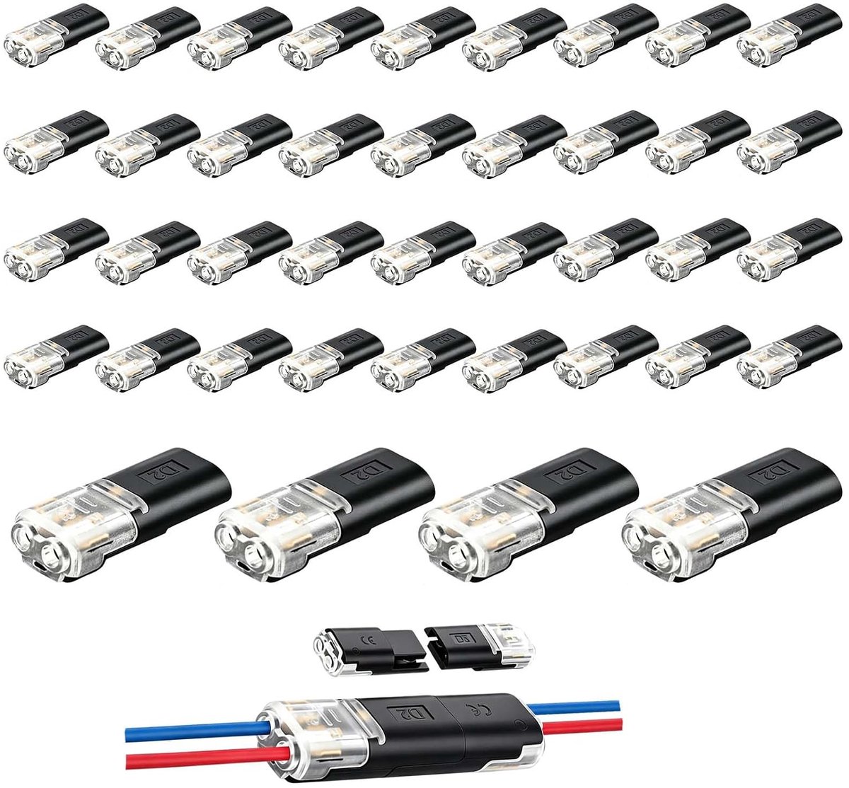 Autostekkers 40 stuks - 2-polig waterdicht - 18-22 AWG - veilige vergrendeling voor doe-het-zelf - ShopVlot