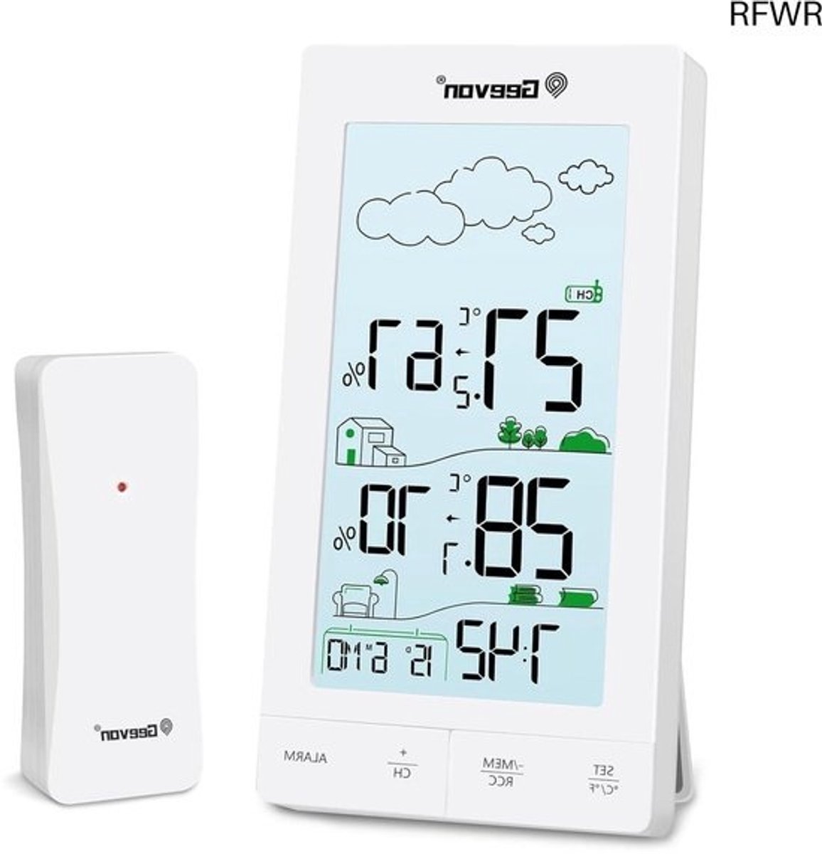 RFWR® Draadloos Weerstation met Buitensensor en Digitale Thermometer - Weersvoorspelling, Binnen- en Buitentemperatuur