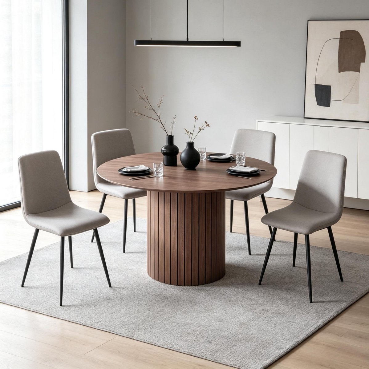 MODFU Ronde Eettafel - Zuilvoet - Modern - Hout - Donkerbruin - 120 cm