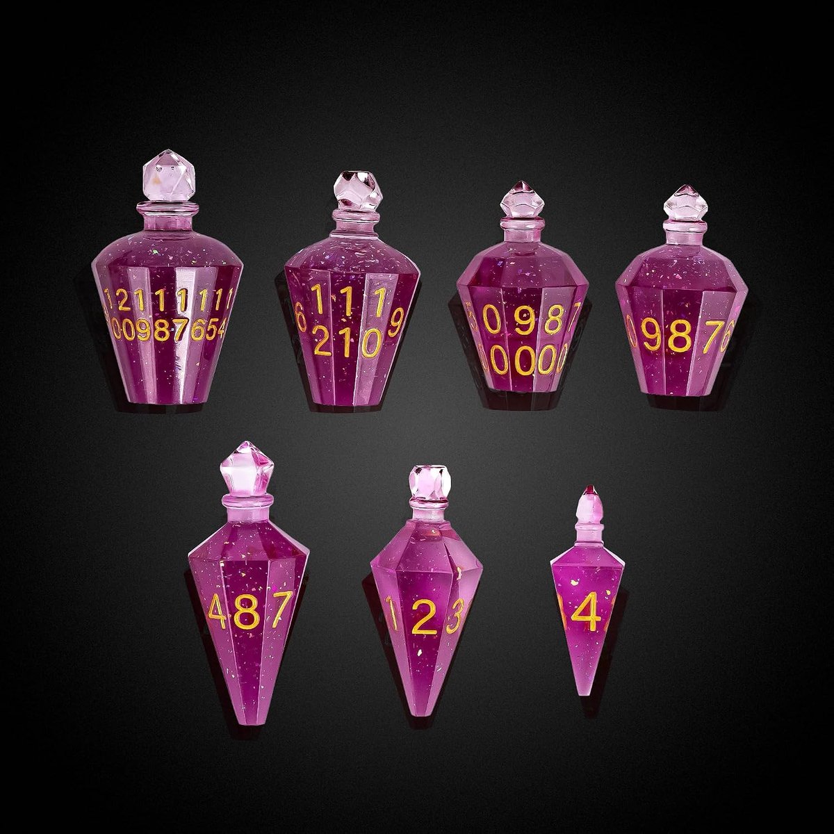 DND dobbelstenen set 7-delig - Potion vorm - Handgemaakt met glitters - Voor TTRPG en rollenspellen - ShopVlot