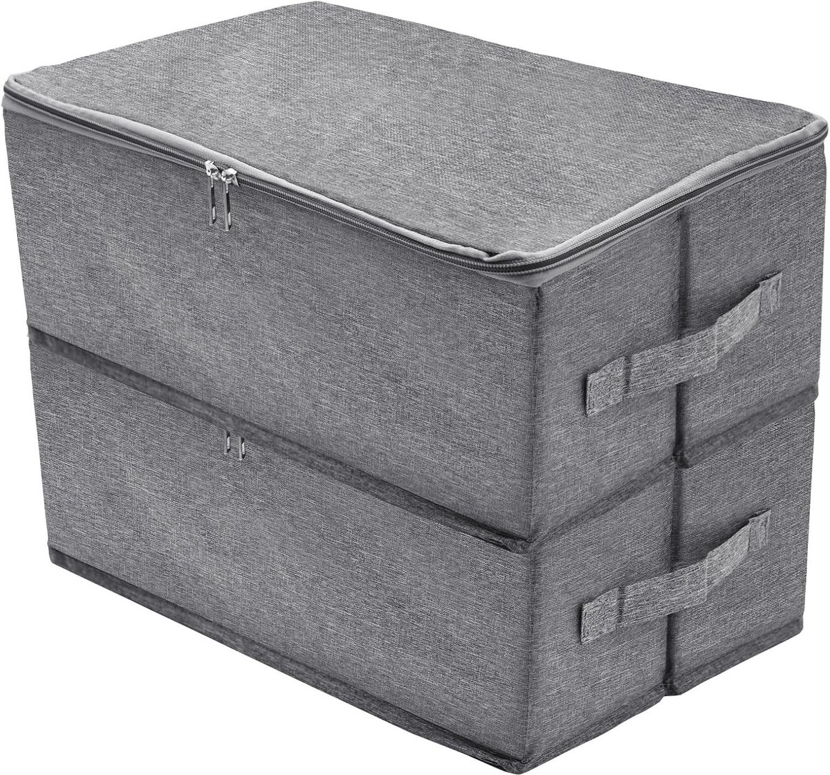 Set van 2 Opvouwbare Opbergdozen met Deksel, Grijze Opbergdozen voor Kleding, Speelgoed en Boeken, 38 x 25 x 15.5 cm