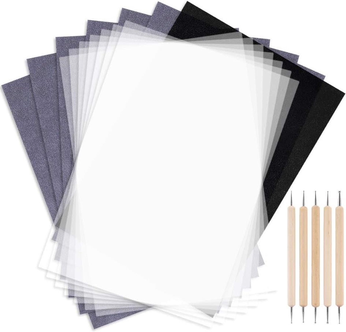 100 A4 Blad Zwart Koolstofpapier en 100 Stuks Wit Overdrachtspapier met 5 Dotting Tools voor Hout en Canvas Creaties
