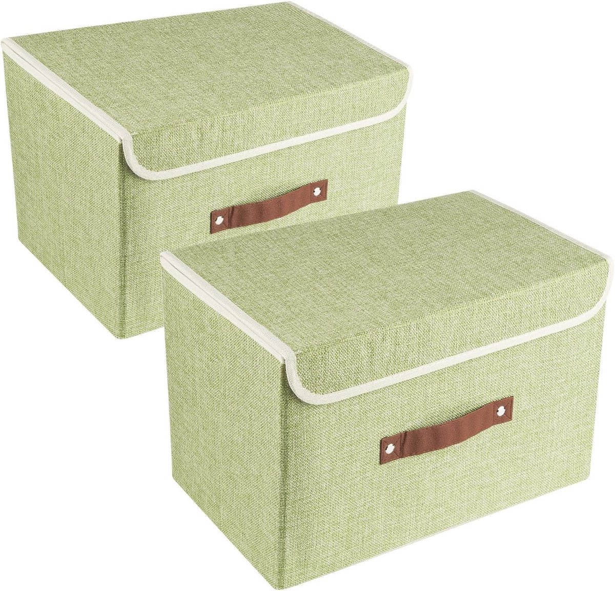Vouwbare Opbergdozen met Deksel, Wasbare Stoffen Opbergboxen, Set van 2, 38x25x25cm, Groene Opbergoplossingen voor Thuis