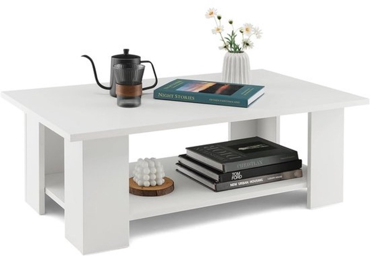 Eenvoudige en Elegante Salontafel met Opbergrek - Moderne Woonkamertafel 90 x 52 cm