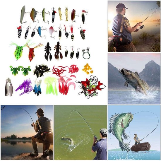 Kunstaas-set – inclusief softbaits, minnows, poppers en twee kikkerimitaties; een collectie van 141 stuks kunstaas, compleet met een draagbare opbergdoos. — afbeelding 3