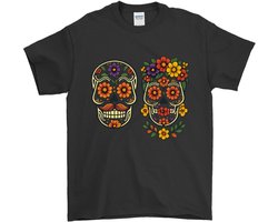 Dia de los Muertos Shirt – Kleurrijke Suikerschädel met Bloemen – Feest Outfit – Unisex T-Shirt voor Dames & Heren – Leuk Cadeau