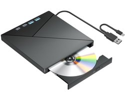 Extern CD/DVD Station geschikt voor Laptop, USB 3.0 & Type-C Draagbare DVD Brander en CD Lezer, met SD-/TF-kaartlezer en USB-Hub, Extern Optisch Station geschikt voor Windows 11/10/8/7, Mac, Linux en PC