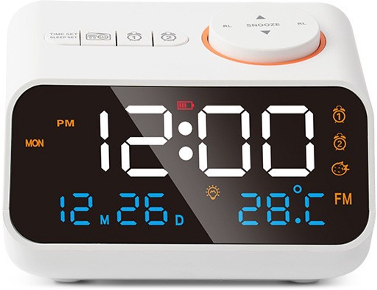 Multifunctionele wekker met FM-radio - oplaadbare LED-digitale klok met temperatuur- en vochtigheidsweergave, ondersteunt geluidsactivering, instelbare helderheid/volume