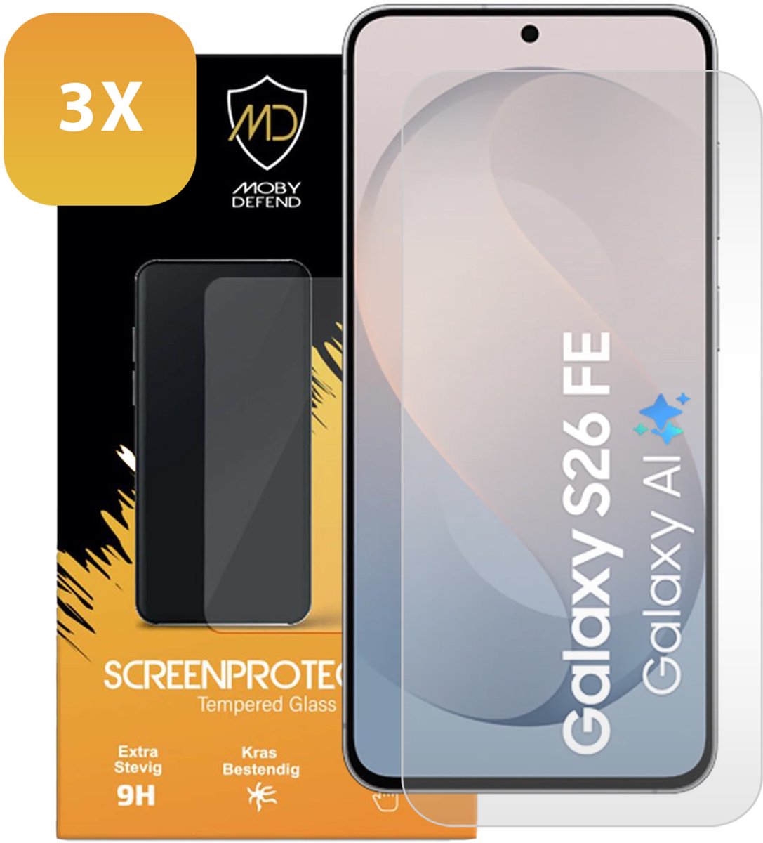3-Pack MobyDefend Screenprotectors - Geschikt voor Samsung Galaxy S26 FE - Case-Friendly Screensavers - Gehard Glas
