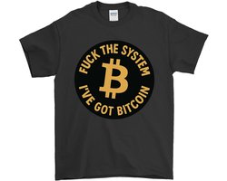 Bitcoin Shirt – FUCK THE SYSTEM – Crypto Outfit – Unisex T-Shirt voor Dames & Heren – Origineel Cadeau